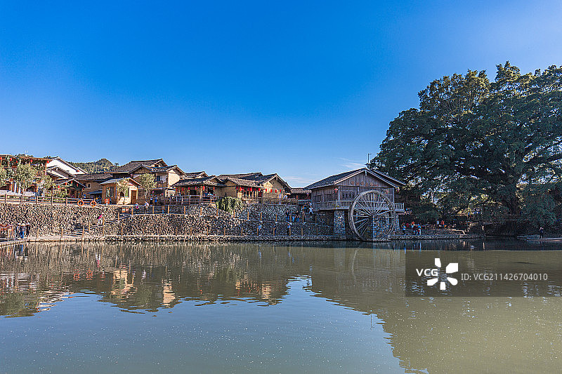 福建云水谣南靖土楼小桥流水风光图片素材