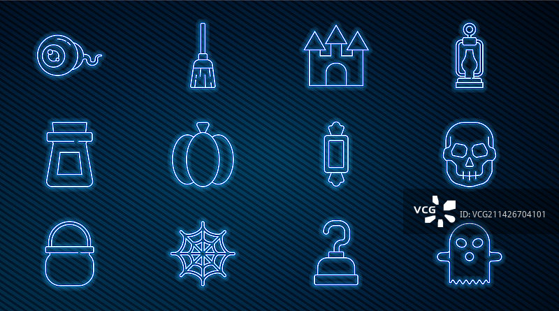 幽灵头骨城堡南瓜瓶子线条图片素材