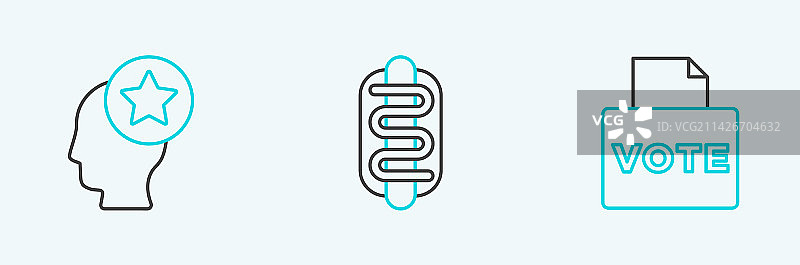 投票箱美国头像和热狗三明治线条图标图片素材