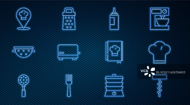 红酒开瓶器、厨师帽和酱汁瓶图片素材