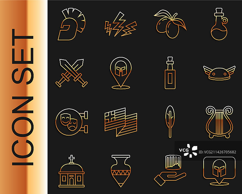 希腊头盔古 Lyre 头盔线条组合图片素材