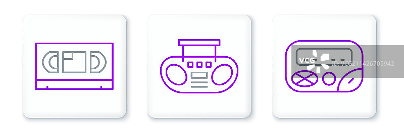 寻呼机、VHS录像带和家庭用品线条组合图片素材