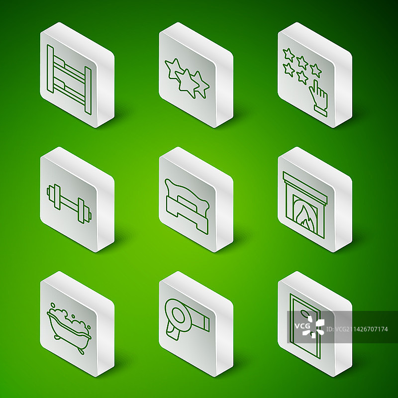 酒店门、吹风机、房间床卧室线条图片素材