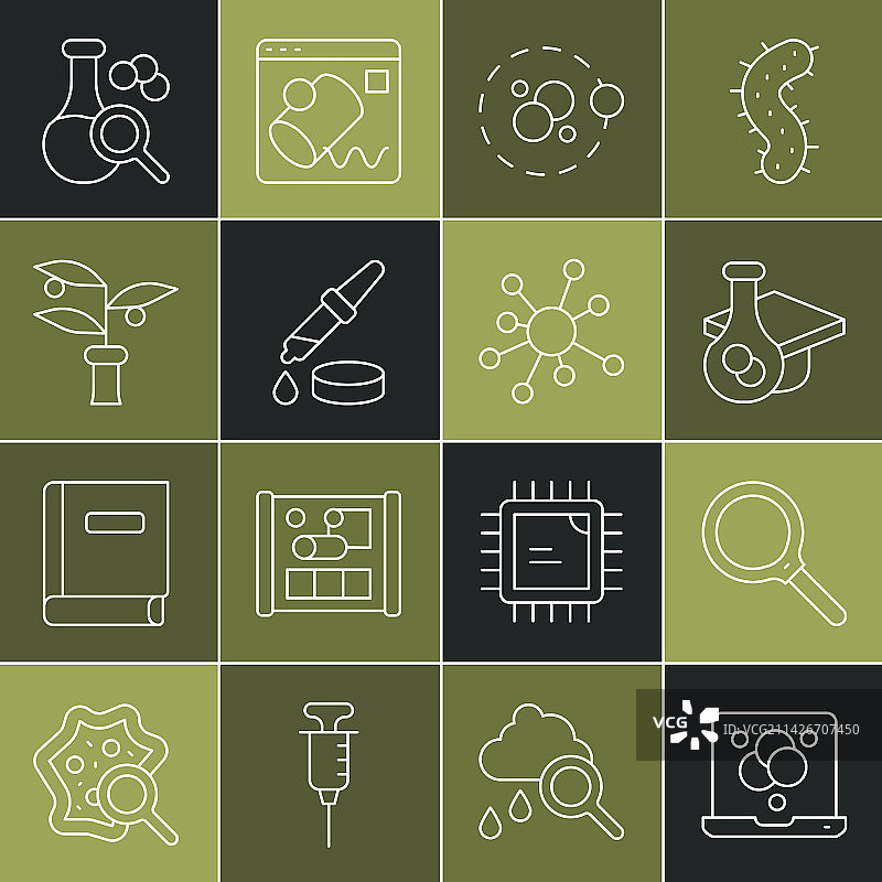 化学式和放大镜的线条元素图片素材