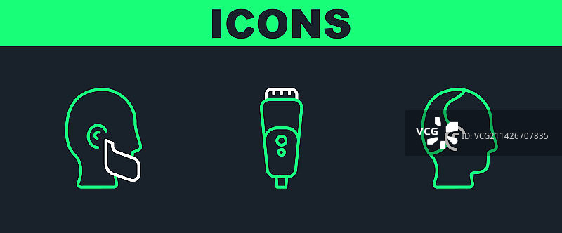 脱发、胡须和电动剃须刀线条组合图片素材