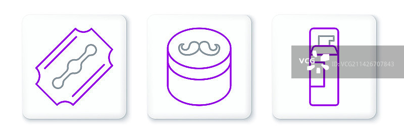 线条集合：剃须啫喱泡沫、刀片和啫喱发蜡图片素材