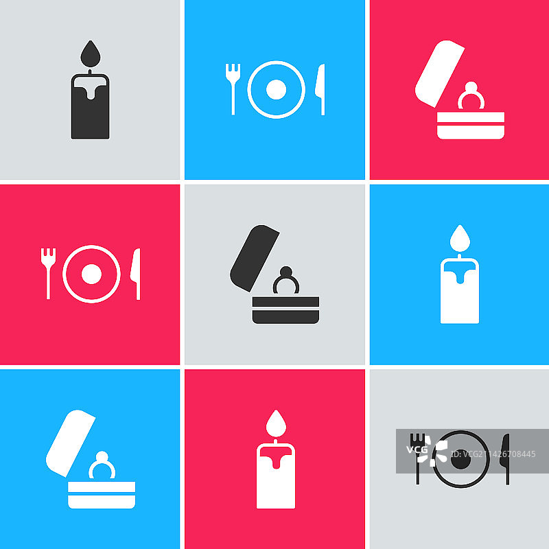 燃烧的餐盘刀叉婚礼蜡烛套装图片素材