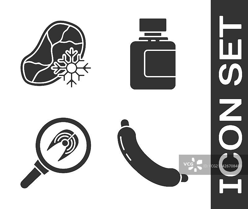 香肠、冷冻牛排、鱼排肉类拼盘图片素材