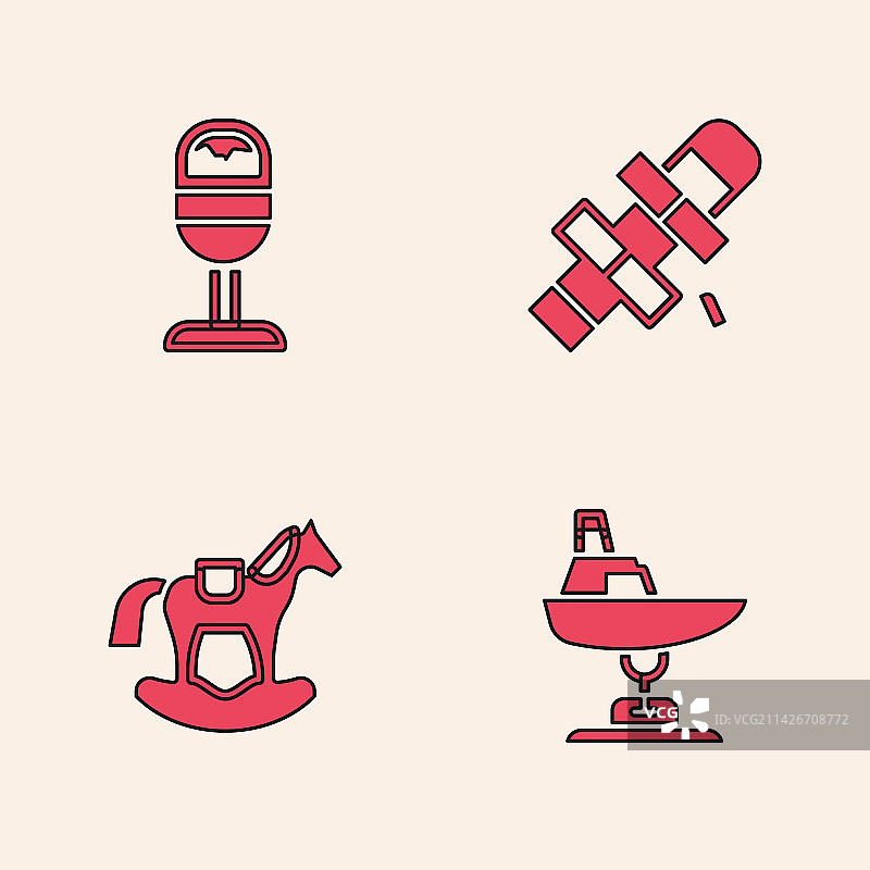 秋千船垃圾桶跳房子和马套装图片素材