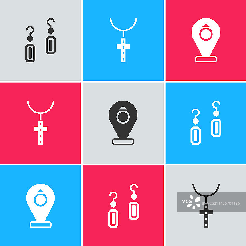 链条和珠宝上的基督教十字架耳环套装图片素材