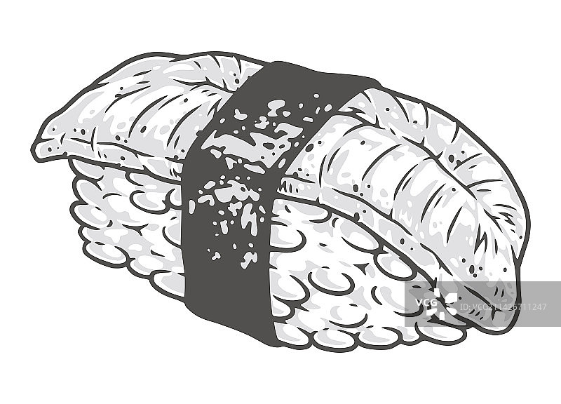 寿司鳗鱼复古单色贴纸图片素材