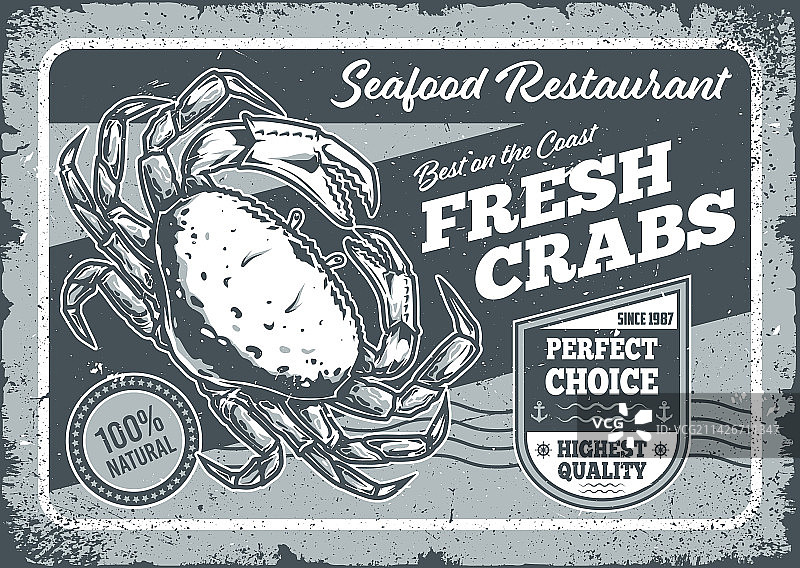 复古风格的新鲜螃蟹宣传单图片素材