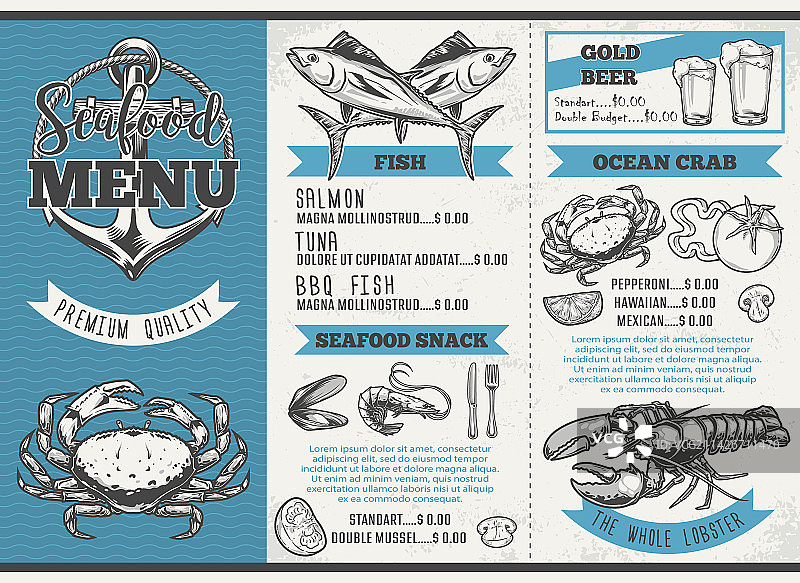 复古风海鲜菜单图片素材