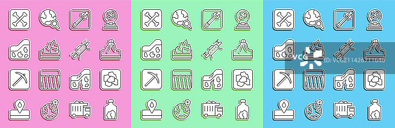 线条元素：矿石开采、金块、火山扳手图片素材