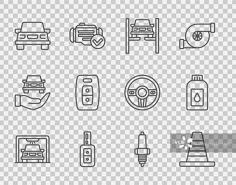 汽车清洗交通锥维修举升机线条图标图片素材