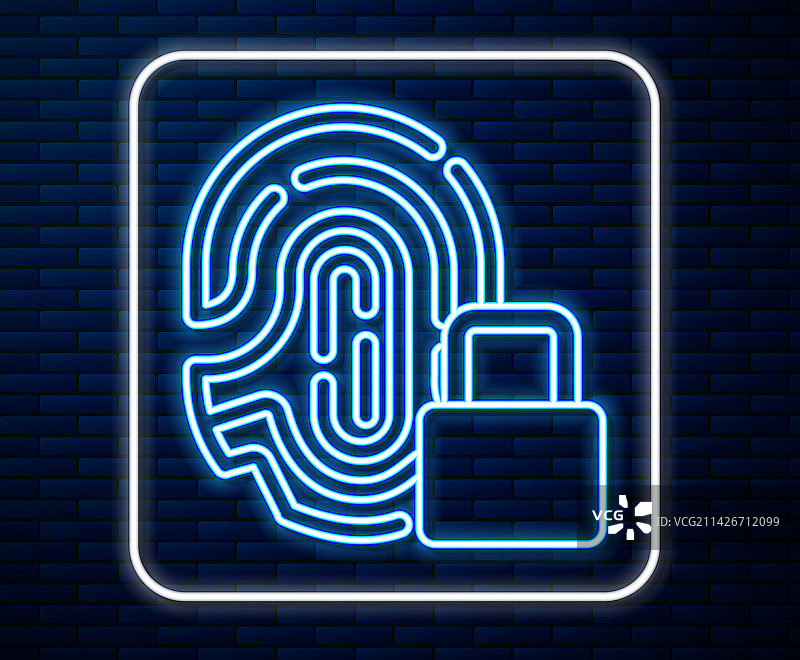 带有锁的发光霓虹灯线条指纹图标图片素材