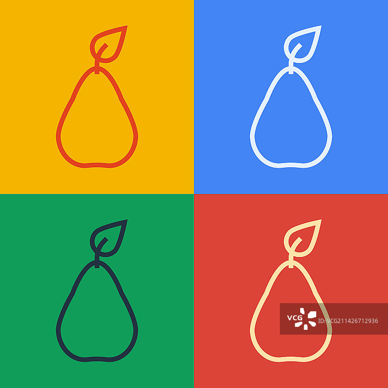 彩色背景上的波普艺术风格梨图标图片素材