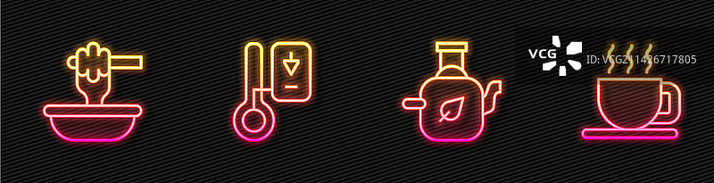 茶壶茶叶蜂蜜勺碗线条图标图片素材