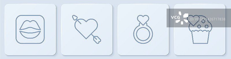 微笑嘴唇、结婚戒指爱情线条设计图片素材