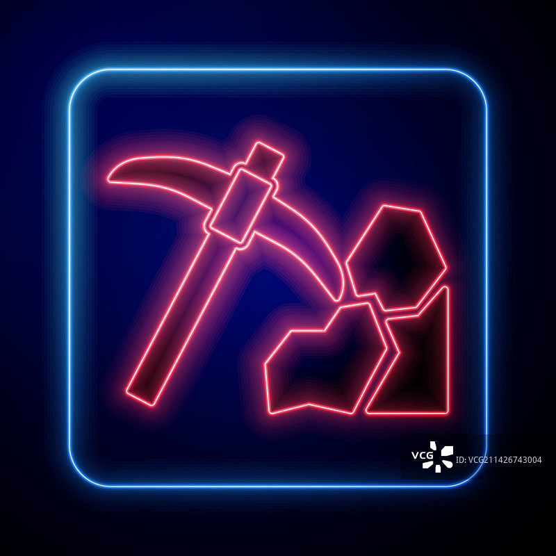 黑色背景上的金色霓虹采矿图标图片素材