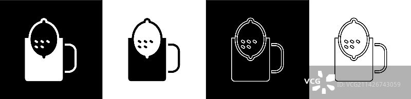 柠檬茶杯图标，黑色背景图片素材