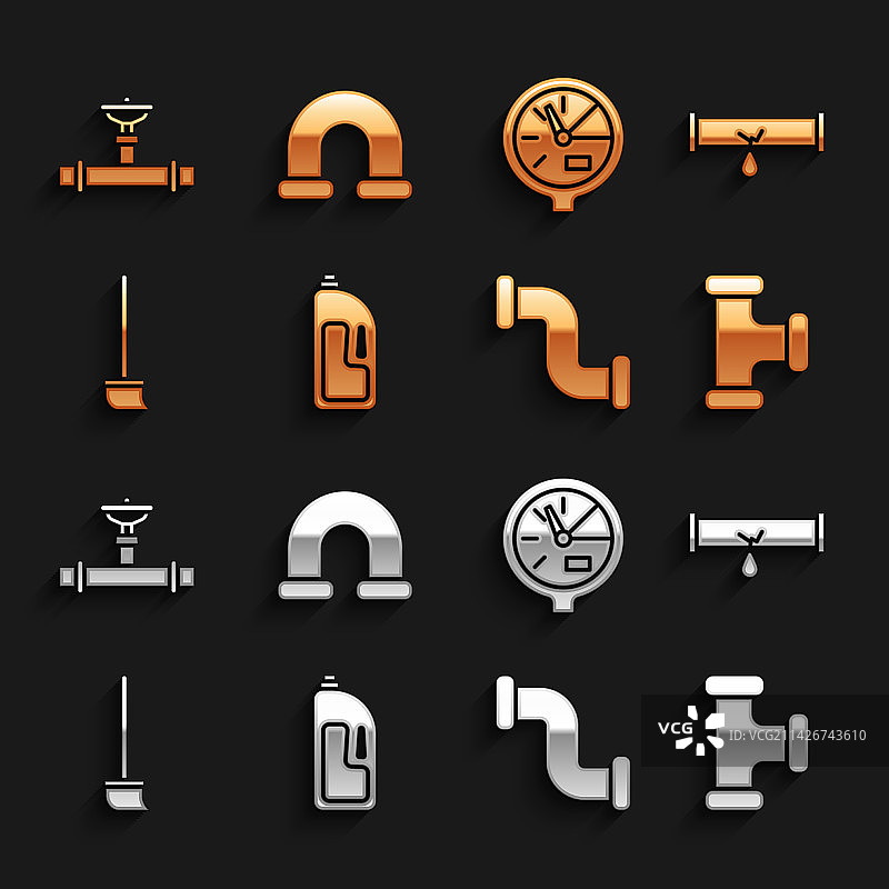 疏通剂容器和破裂的管道套装图片素材