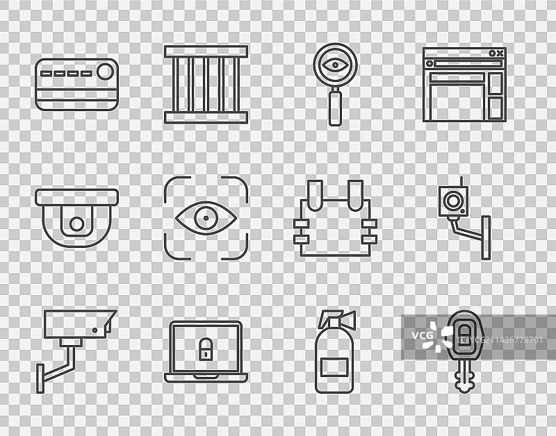 监控摄像头、汽车钥匙和遥控器图标图片素材