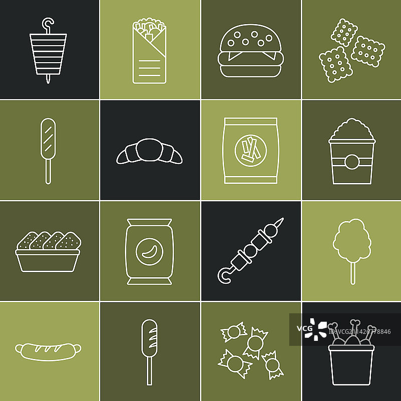 线条：包装盒中的鸡腿、棉花糖图片素材