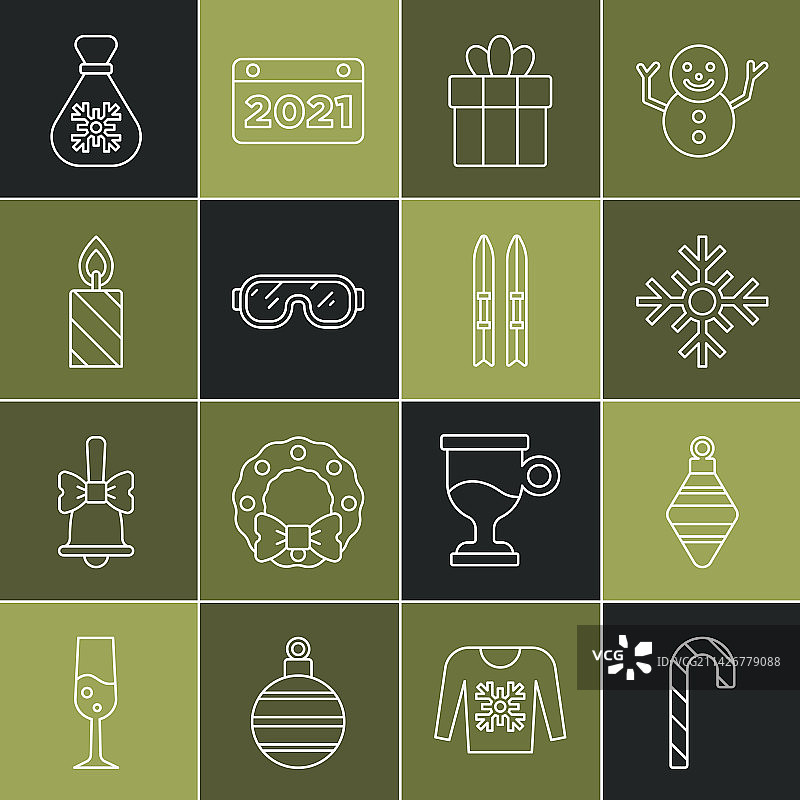 圣诞节糖果手杖雪花球线条元素图片素材