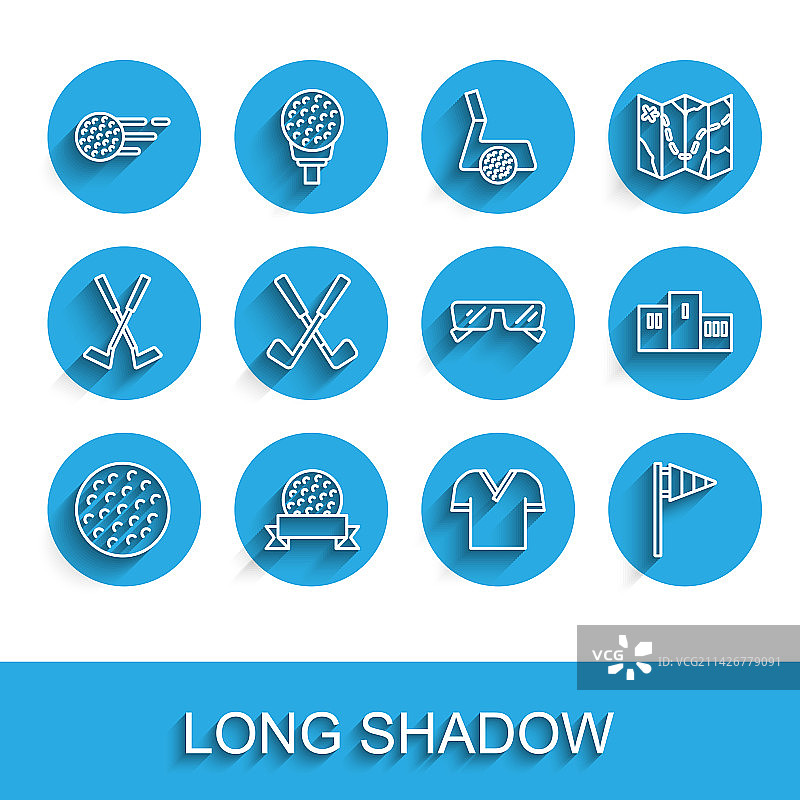 高尔夫球衫旗俱乐部交叉线性图标图片素材