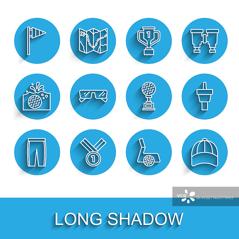 高尔夫球裤、奖牌、高尔夫旗帜和球杆图片素材