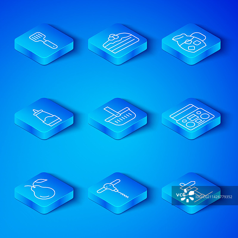 梨、野餐篮、红酒开瓶器矢量线条素材图片素材