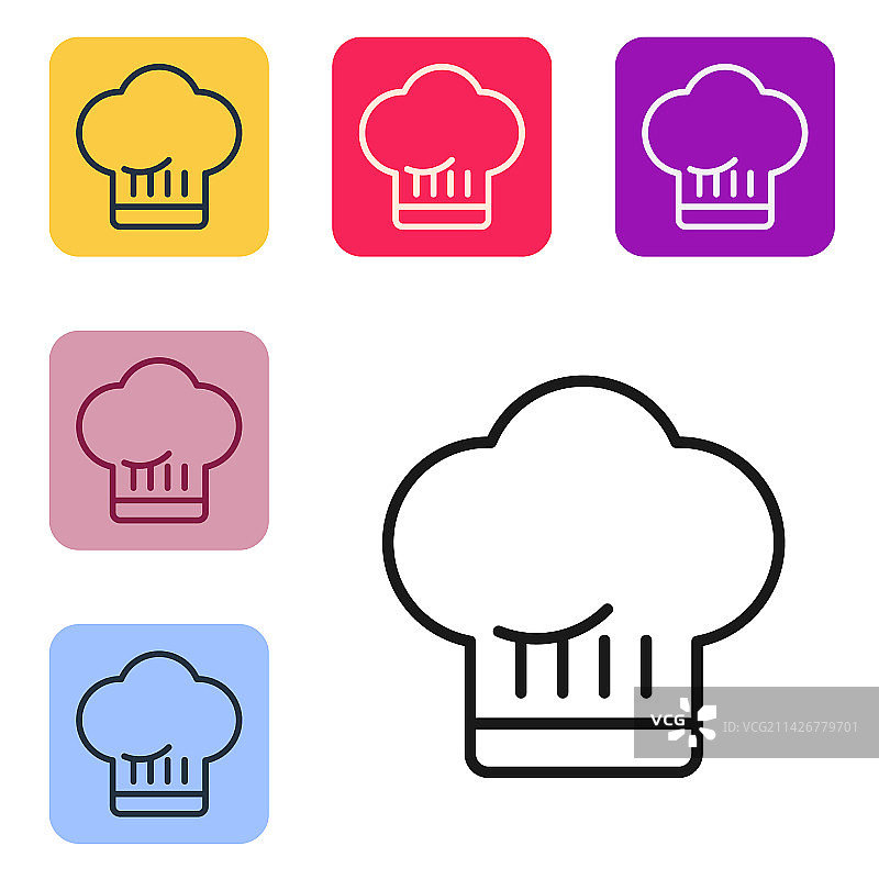 白色背景上的黑色线条厨师帽图标图片素材