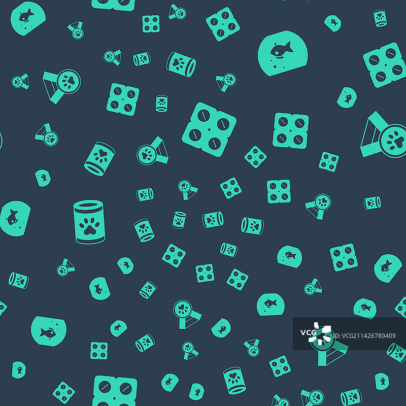 狗狗药丸鱼缸和鱼罐头套装图片素材