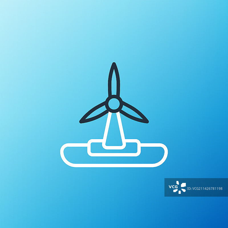 蓝色背景上的线条风力涡轮机图标图片素材