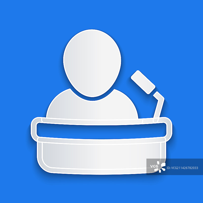 蓝色背景上的剪纸扬声器图标图片素材