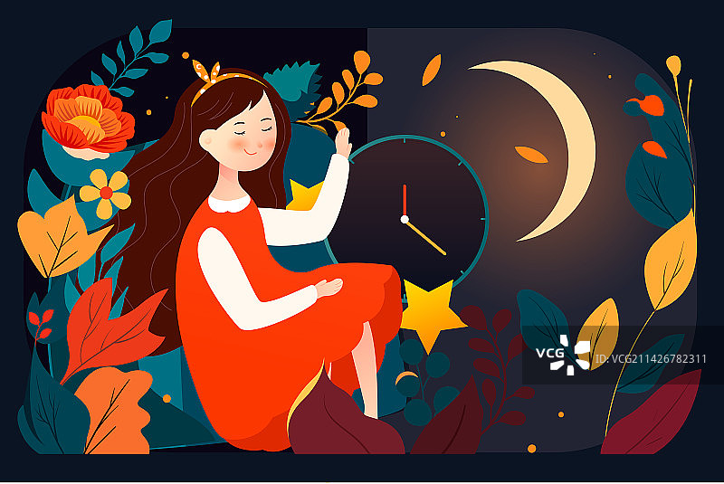世界睡眠日年轻女孩居家睡觉放松治愈插画图片素材