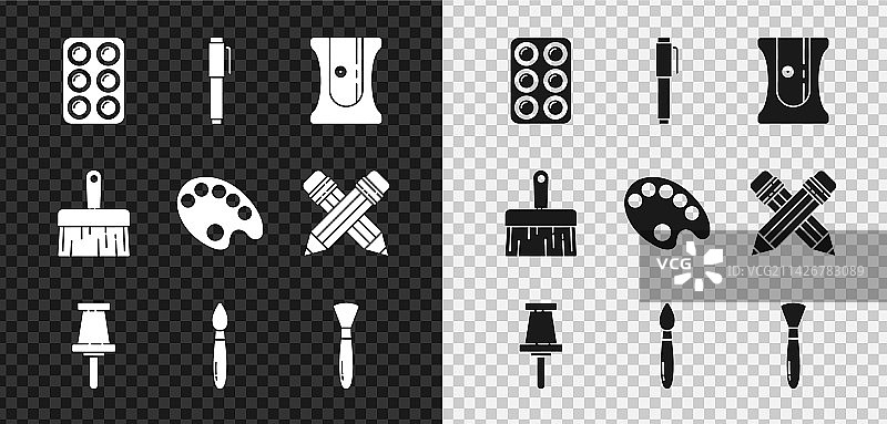 盒装水彩颜料、钢笔和铅笔素材图片素材