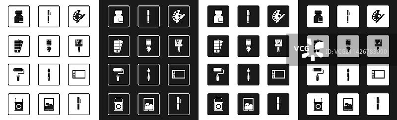 带调色板的画笔、调色刀、颜料图片素材