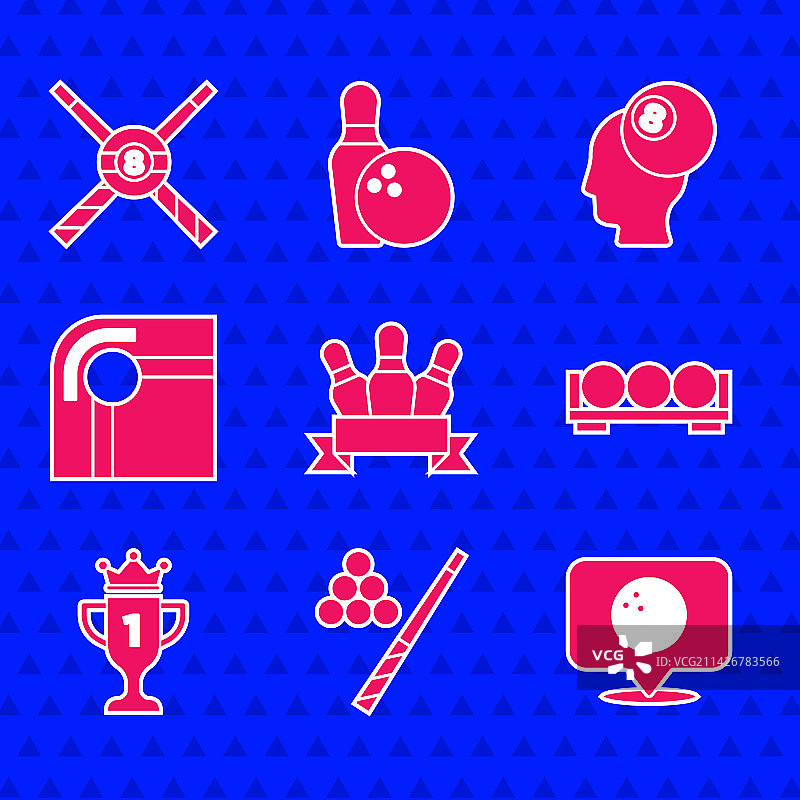 保龄球瓶台球杆和球位置图片素材