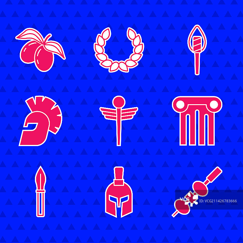 蛇杖、蛇、医用希腊头盔和橄榄套装图片素材