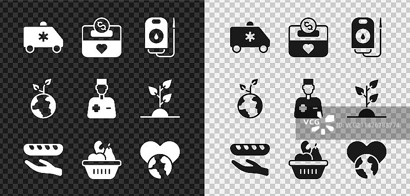 紧急汽车捐赠和慈善献血图标合集图片素材