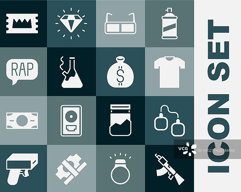 冲锋枪手铐T恤眼镜合集图片素材