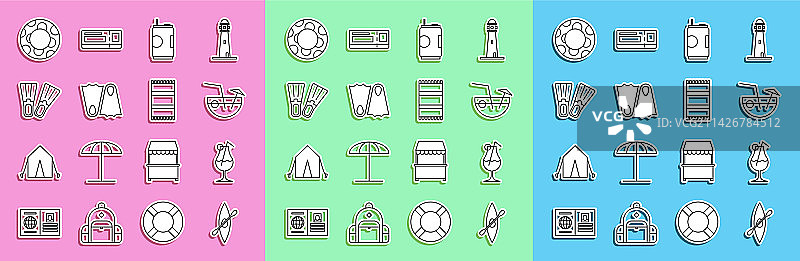 皮划艇或独木舟与鸡尾酒图标图片素材