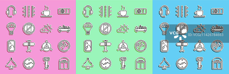 飞机库和带目标的雷达线性图标图片素材