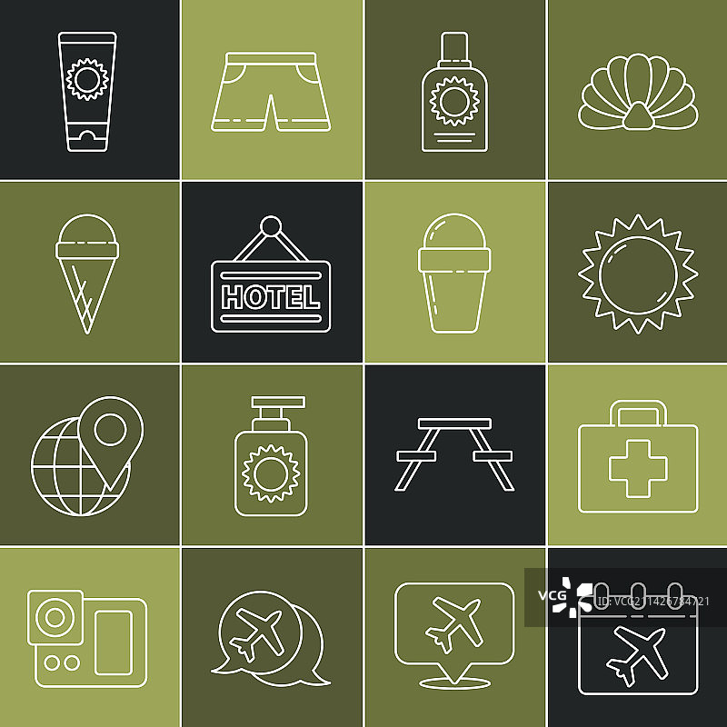 日历、飞机、急救箱、太阳图片素材