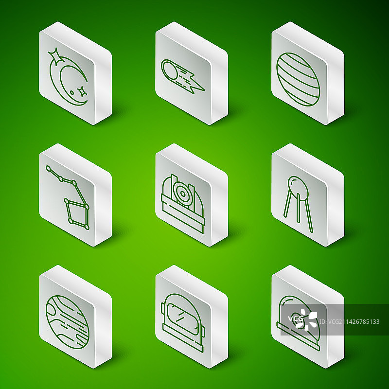 宇航员头盔、月亮和星星线条组合图片素材