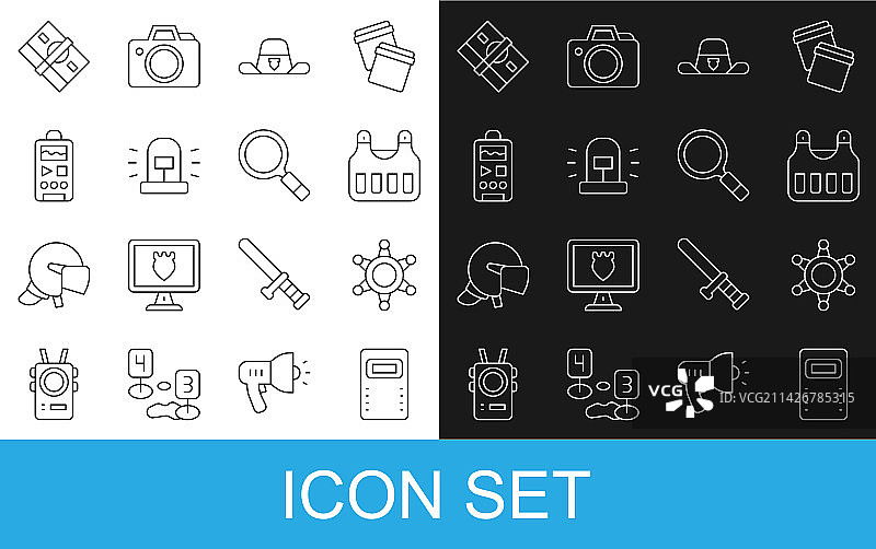 警察防暴盾六角星警长线性图标图片素材