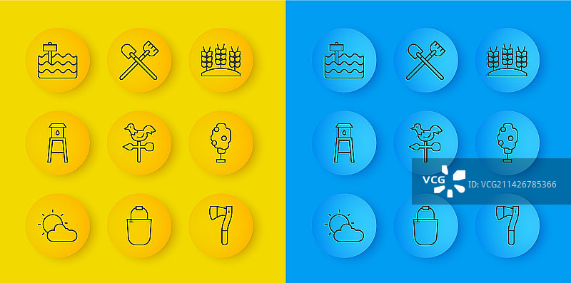 线条集合：太阳、云朵、水塔天气图片素材