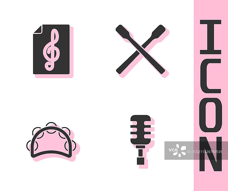 麦克风、高音谱号、铃鼓和鼓设置图片素材